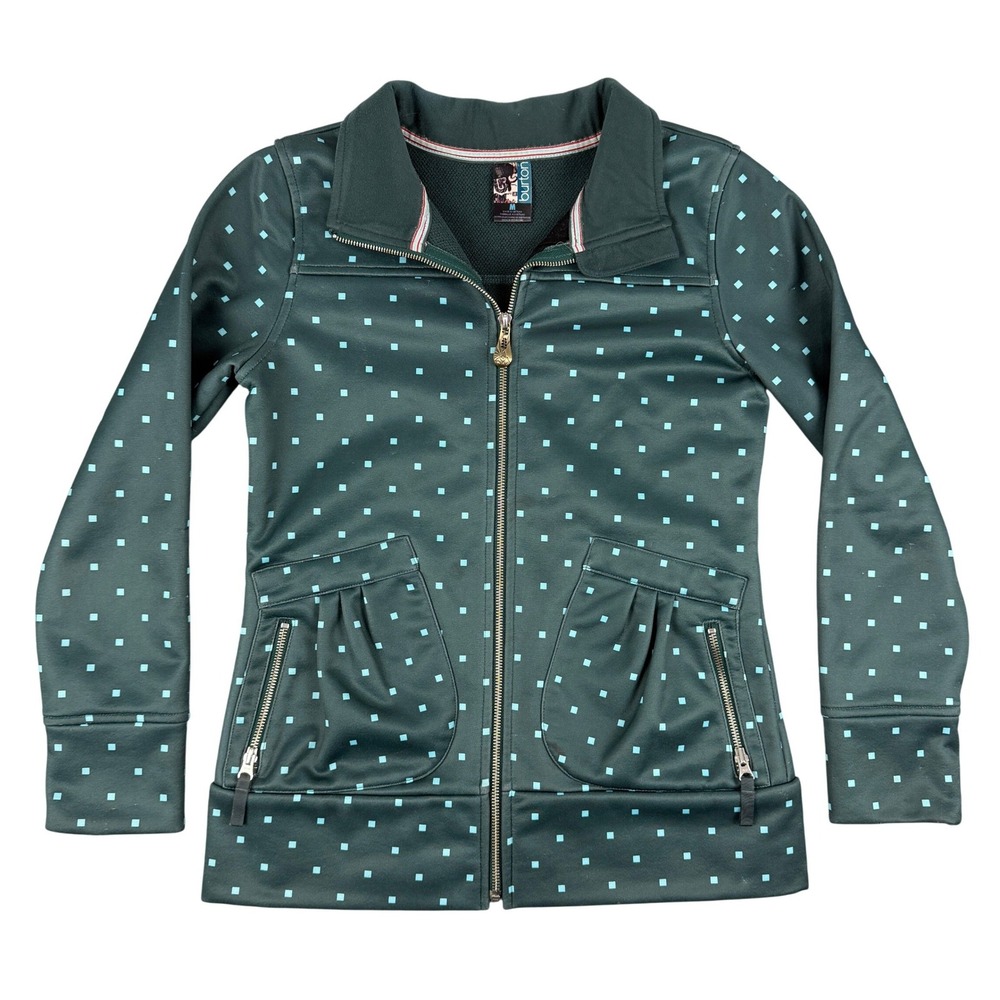 Burton Jacket Womens M Dark Green Square Polka Dot Geometric Full Zip‎ Fleece